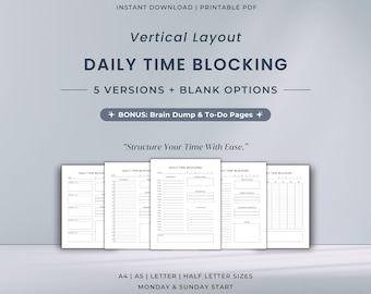 Planificador horario diario / Planificador horario imprimible / Volcado de ideas y páginas de lista de tareas adicionales