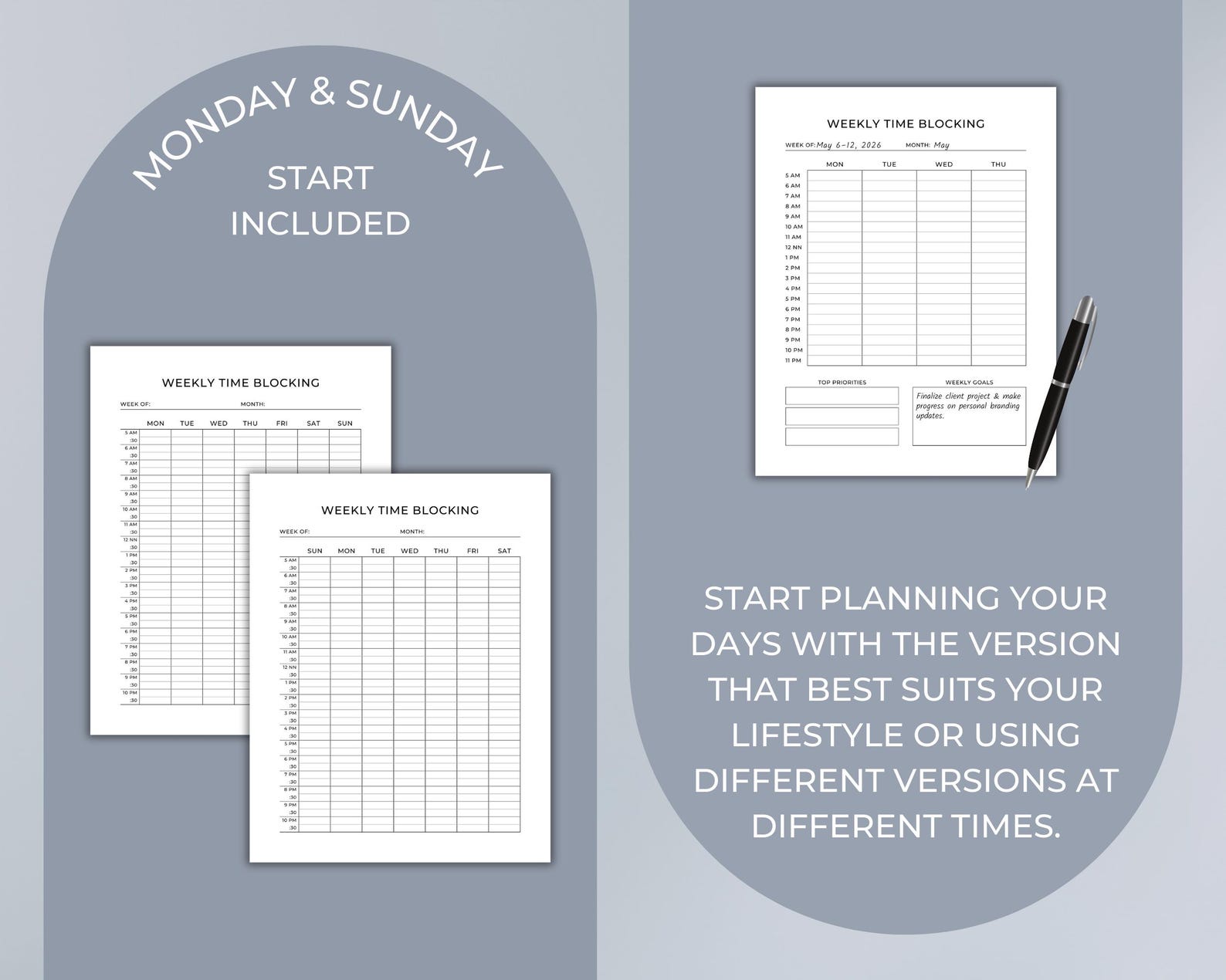 Weekly Time Blocking Set | Printable Hourly Weekly Schedule | Bonus ...