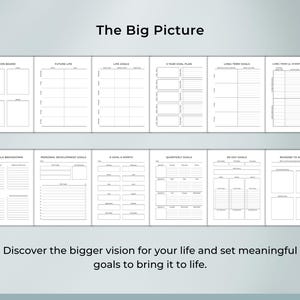 Printable planner page example – Long Term vs. Short Term Goals, Life Goals Breakdown, Quarterly Goals, 90 Day Goals, 5 Year Goal Plan. Designed to help you stay organized, productive, and motivated. Printable PDF, instant digital download planner.