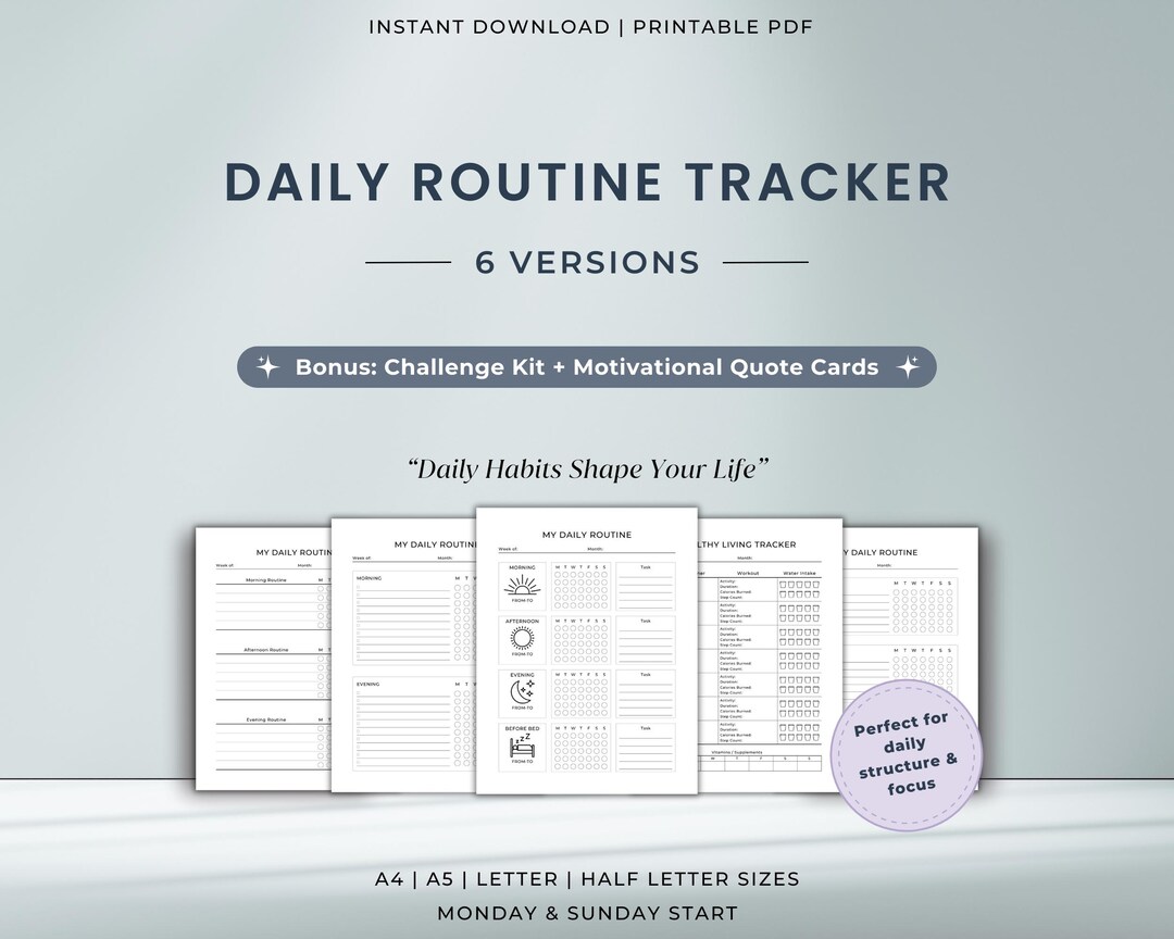 Daily Habit Tracker Set | Printable Daily Routine Checklist | Bonus 21 ...