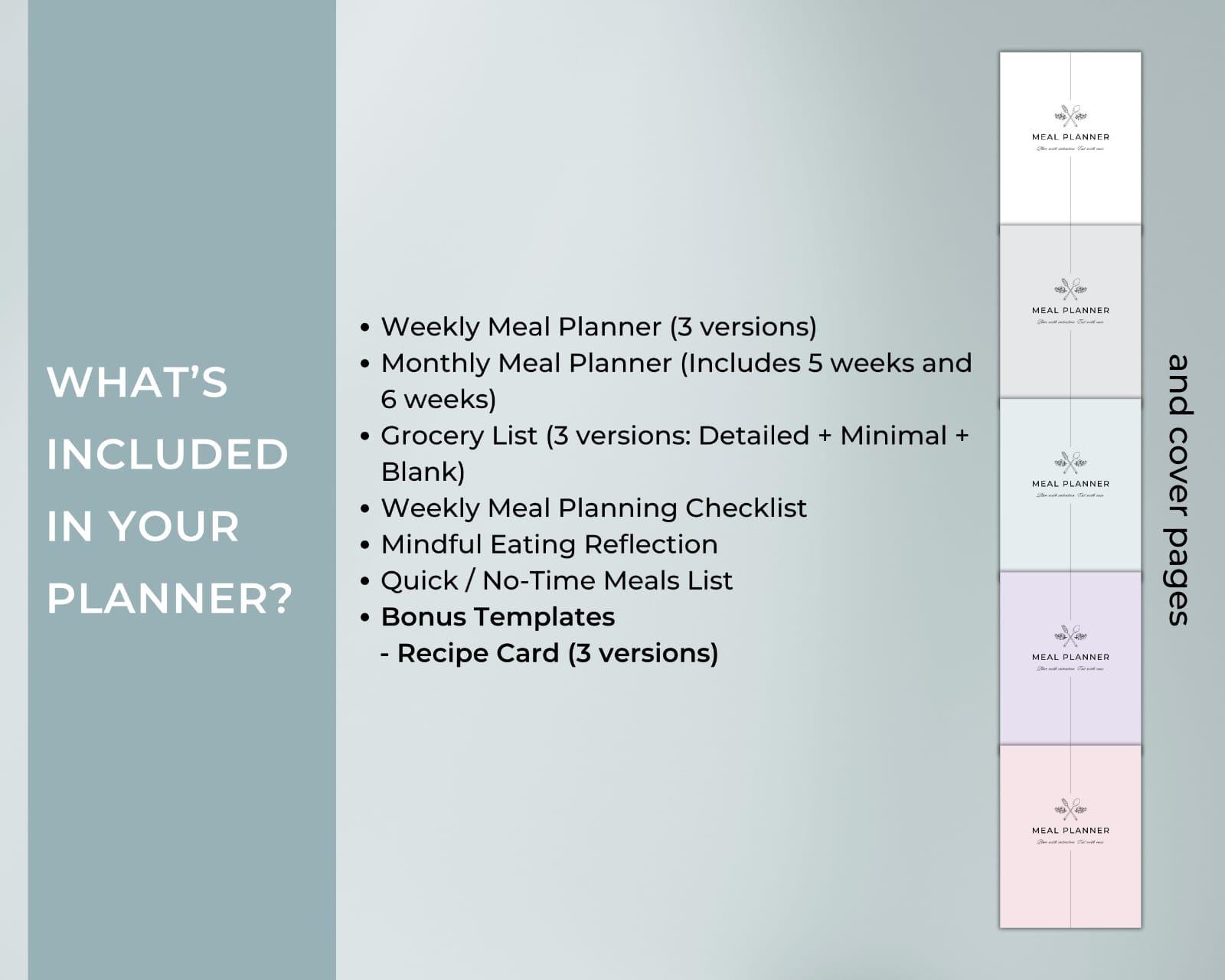 Weekly Meal Planner Bundle | Printable Grocery List | Monthly Menu Plan ...