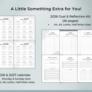 Bonus printable planner templates included – 2026 & 2027 Calendar, Books to Read, Movies to Watch, Yearly Reflection. Printable PDF, instant digital download for personal growth and productivity.