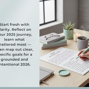 Bonus 2026 Goal & Reflection Kit (26 pages). Start fresh with clarity. Reflect on your 2025 journey, learn what mattered most — then map out clear, specific goals for a grounded and intentional 2026.
