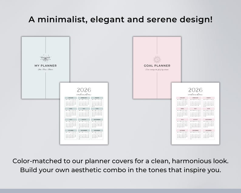 Minimalist 2026 Calendar | Printable Year at A Glance | Bonus Yearly ...