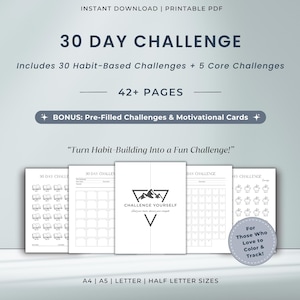 Paquete imprimible para el reto de 30 días para crear hábitos / Herramienta y rastreador para formar hábitos / Plantilla prellenada de regalo