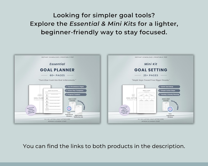Looking for simpler goal tools? Explore the Essential & Mini Kits for a lighter, beginner-friendly way to stay focused.