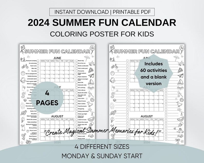 Summer Fun Calendar For Kids