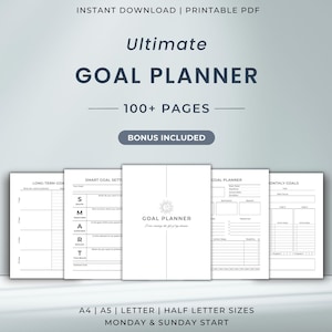 Ultimate Goal Planner Printable Bundle, SMART Goal Setting & Progress Tracker, Miesięczne, Kwartalne, Roczne, Cele 90-dniowe, Postanowienia noworoczne