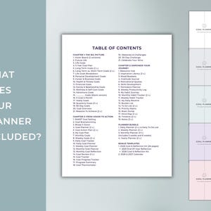 Inside the Ultimate Goal Planner – includes goal-setting pages, vision board, monthly goal planner, habit tracker, and weekly planner templates. Some pages come in multiple versions. Printable PDF, instant digital download.