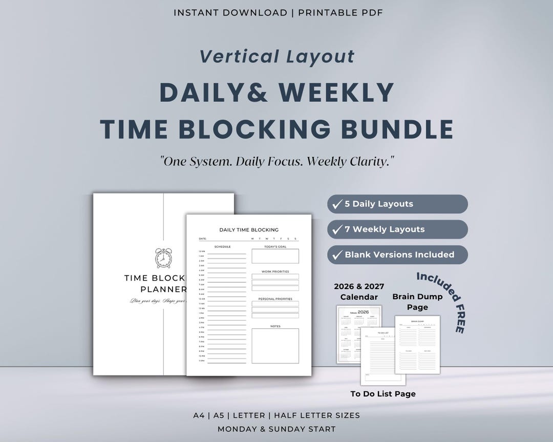 Daily & Weekly Time Blocking Planner Bundle | Printable Hourly ...