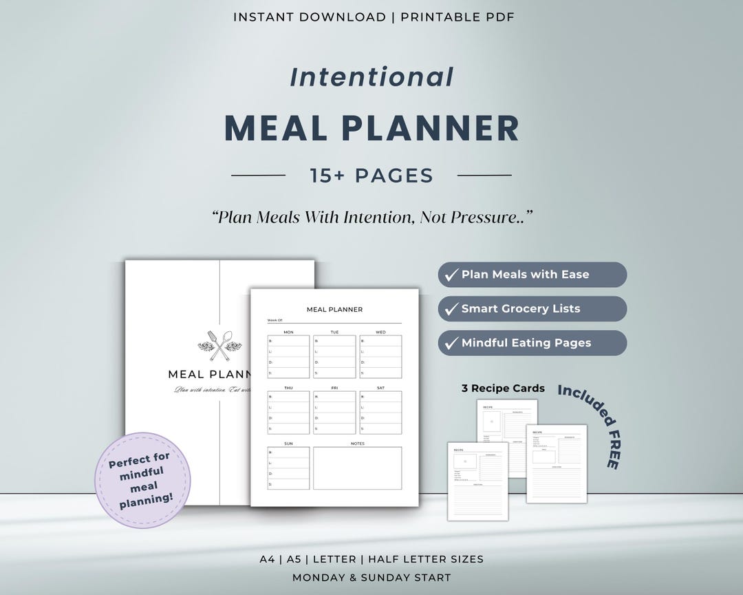 Weekly Meal Planner Bundle | Printable Grocery List | Monthly Menu Plan ...