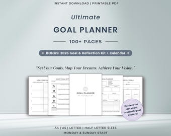 Ultimate Goal Planner Printable Bundle | SMART Goal Setting & Progress Tracker | Bonus 2026 Vision Kit