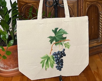 Black Grapes Tote bag, Big grocery bag, Cotton shopping bag, Cottage core beach bag, Vintage drawing reusable bag, Witchy eco-friendly bag