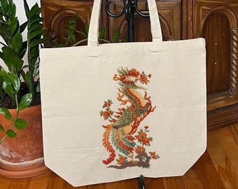 Phoenix Tote bag, Big grocery bag, Cotton shopping bag, Beach bag, Vintage drawing reusable bag, Witchy eco-friendly bag