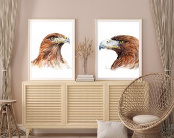 Set de dos acuarelas impresas en lienzos de alta calidad con la representación de dos águilas reales.