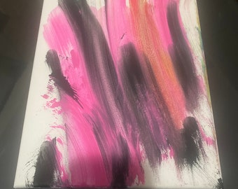 Pink & Black Paint On Canvas (9x12)