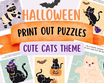 Halloween Puzzle Bundle | Cute Cats Jigsaw | Printable PDF | Instant Download | Cute Design