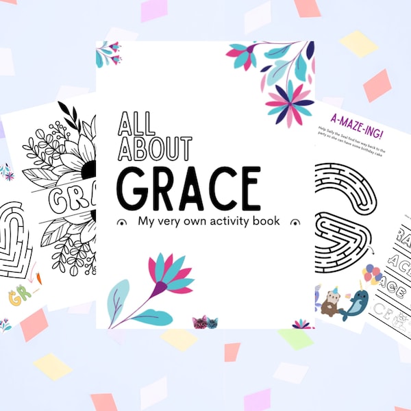 Grace Personalised Kids Activity Book | Instant Download | Digital Printable | Ready To Print | No editing required