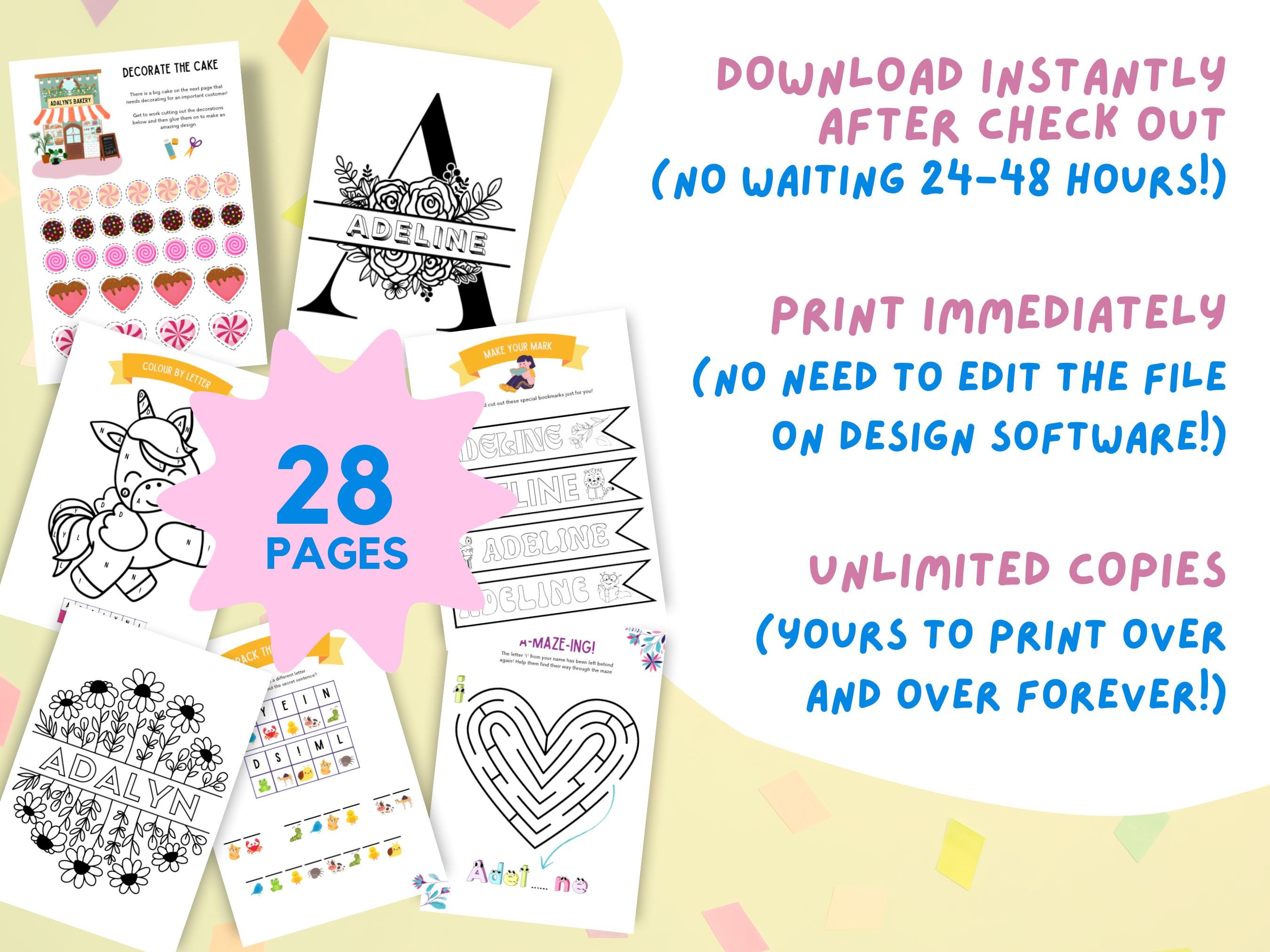 Custom Activity Book Custom Activity Book Instant Download | Adeline | Personalized ...