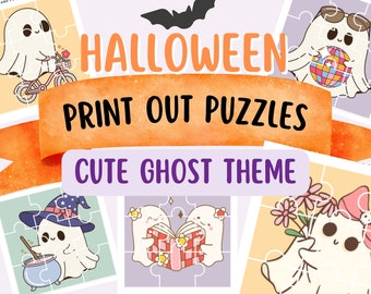 Halloween Puzzle Bundle | Cute Ghost Jigsaw | Printable PDF | Instant Download