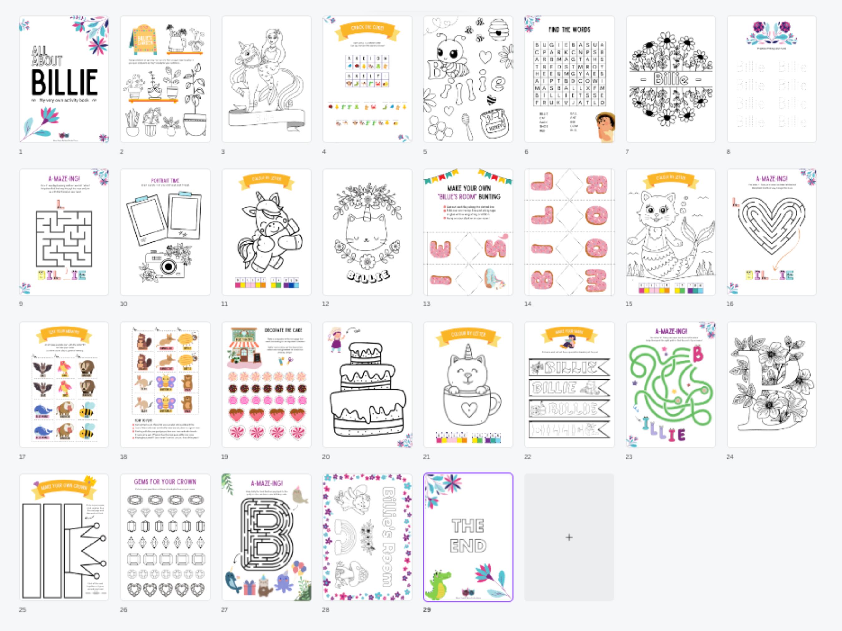 Custom Activity Book Custom Activity Book Instant Download | Billie | Personalized ...