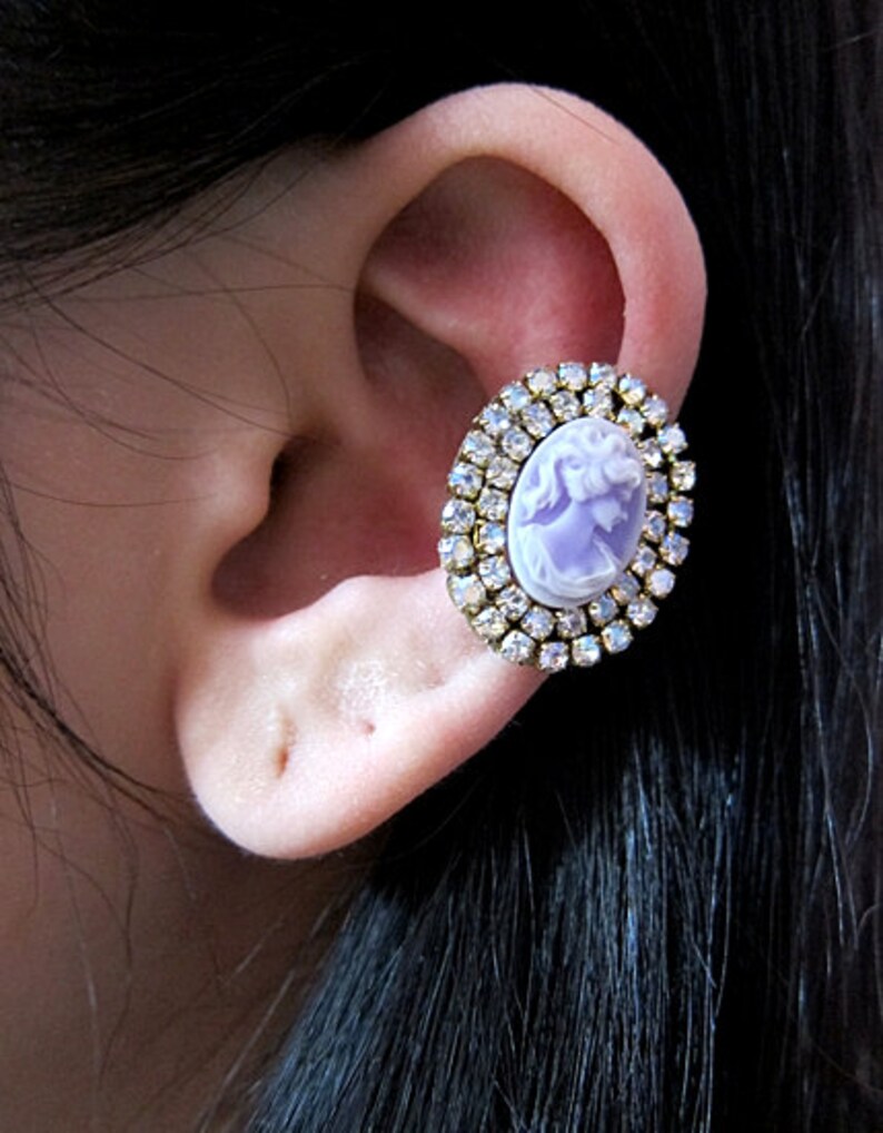 Crystal Ear Cuff Blue Victorian Earrings Jewelry Cameo Earrings Blue Ear Cuff Cameo Ear Cuff Cameo Jewelry Blue Cuff Earring