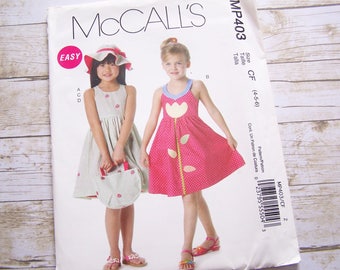 McCalls MP403 girls dress sewing pattern with hat tote bag sundress pattern size 4-5-6- uncut