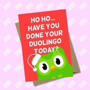Jo jo... ¿Ya hiciste tu Duolingo hoy? Tarjeta navideña, divertida tarjeta A6 A5 de Funny Honey Studio