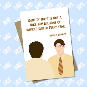 L'usurpation d'identité n'est pas une blague Jim ! Dwight Schrute, The Office, carte meme, carte drôle, anniversaire, carte A6 A5 par Funny Honey Studio