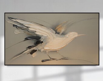 Abstract Bird Samsung Frame TV Art | Minimalist Neutral Wall Art | Palette Knife Bird Painting | Digital Download