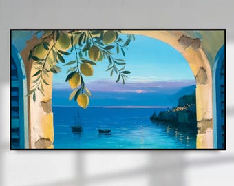 Amalfi Coast Samsung Frame TV Art | Lemon Arch Painting | Mediterranean Summer Print Frame TV | Italian Coastal Decor | Digital Download 4K