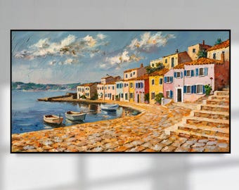 Samsung Frame TV Art Cinque Terre | Colorful Italian Village | Summer Coastal View | Mediterranean Travel Decor | Vibrant Seaside 4K