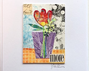 MORE Floral Abstract ORIGINAL COLLAGE Art Greeting Card Monoprint Hand-painted Flowers Gelli