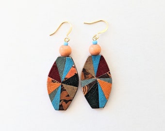 Vintage Book Covers PAPER EARRINGS Wooden Beads