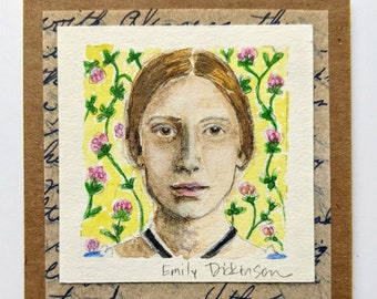 EMILY DICKINSON Literary Watercolor Portrait with Quote The Pedigree of Honey