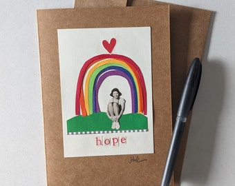 Hope Vintage Photo ORIGINAL COLLAGE ART Rainbow Heart