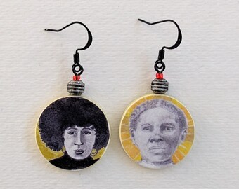 AMERICAN HEROES Earrings Portraits of Harriet Tubman and Angela Davis FUNDRAISER