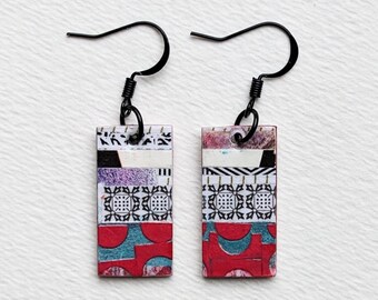 Stripes and Circles PAPER BEAD EARRINGS Hand Painted Papers Security Envelopes Ephemera