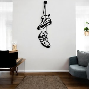 Sneaker Metal Wall Art, Hanging Shoes Minimalist Line Art, Shoe Lover Decor, Urban Streetwear Wall Decor, Home Gym Wall Sign