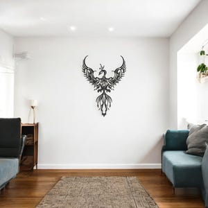 Metall Phoenix Wandkunst - Moderne Metall Wandbehang für Wohnzimmer, Schlafzimmer, Home Office - Phoenix Dekor, einzigartige Eisen Wandskulptur