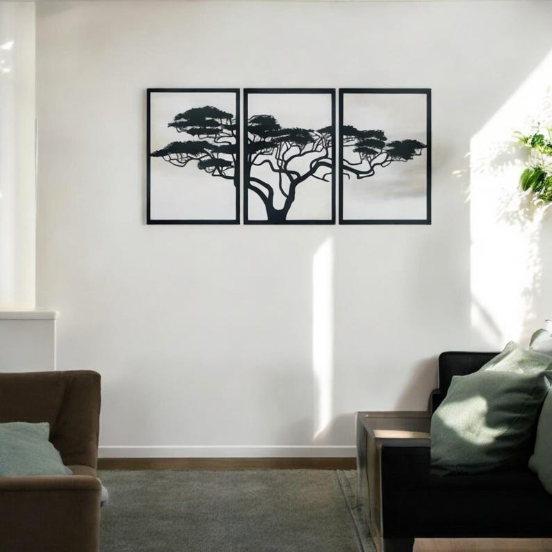 3-piece Metal Tree Wall Art - Tree of Life Black Metal Decor - Modern ...