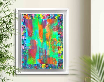 Canvas on acrylic panel, colorful acrylic painting painting, colorful painting, fluorescent colored painting, wall painting