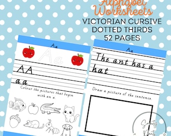 Alphabet Dotted Thirds Worksheet Pack, Victorian Cursive, Handwriting, Reading, Decodable Sentences, Reading, Handwriting, Letter Formation