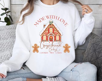 Made With Love peperkoek kersttrui, Gingerbread House sweater, peperkoek kerstcadeau, leuke bijpassende vakantietrui voor het hele gezin