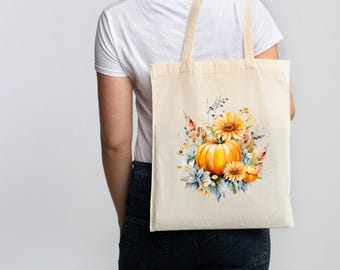 Fall Pumpkin Floral Tote Bag, Fall Pumpkin Shoulder Bag, Pumpkin Patch Tote Bag, Pumpkin Spice Bag, Fall Vibes Market Bag, Fall Teacher Gift