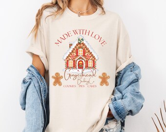 Made With Love Gingerbread Christmas T-shirt, Gingerbread House Shirt, Christmas Gingerbread Shirt Gift, Cute Family Matching Holiday Shirts