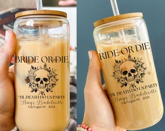 Vaso de despedida de soltera personalizado Bride or Die, regalo de despedida de soltera personalizado, vaso de hielo personalizado para fiesta Til Death Do Us, regalo de despedida de soltera punk