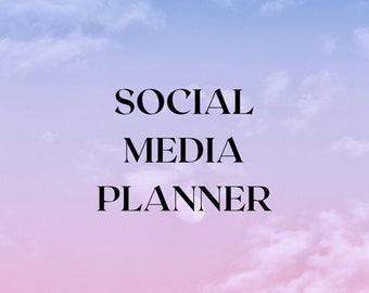 May include: A social media planner with a pink and blue gradient background and white clouds.
