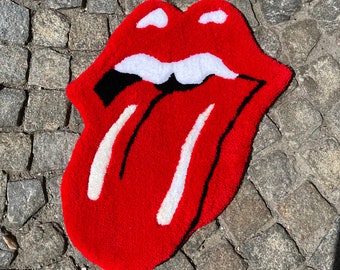 Logotipo de los Rolling Stones - alfombra de mechones hecha a mano