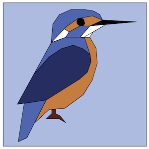 Kingfisher Bird Foundation Paper Piecing Quilt Block pdf Pattern